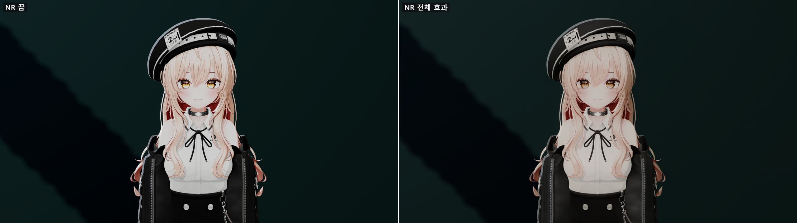 URP 뉴럴 렌더링 전후 비교
같은 카메라와 조명에서 NR을 끈 장면과 전체 효과를 적용한 장면을 나란히 비교했습니다. 스튜디오와 서재에서 캐릭터의 피부·머리카락·주변 음영이 어떻게 달라지는지 살펴본 기록입니다.