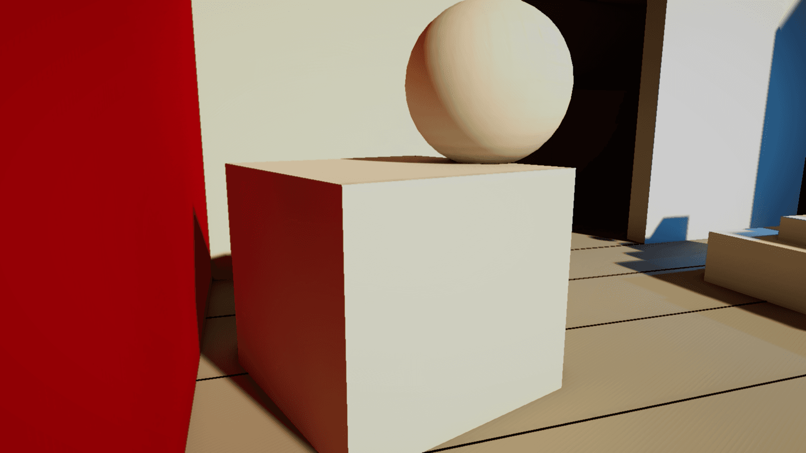 Unity 6.7 — 실시간 간접광 샘플
붉은 벽의 색이 흰 블록으로 번지는 장면과 작은 테스트 룸의 전체 모습입니다. SCGI와 GTAO를 적용해 물체 사이의 간접광과 접촉 음영을 살펴봤습니다.
