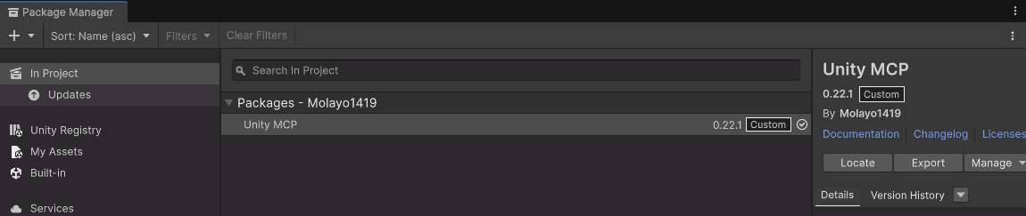 Package Manager 왼쪽 위의 추가 버튼