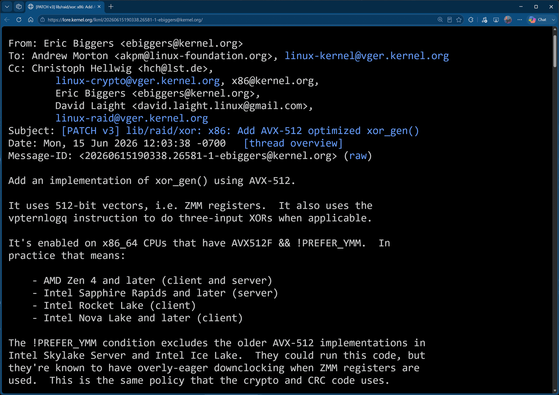 Linux patch adding support for 512-bit execution on Intel Nova Lake CPUs