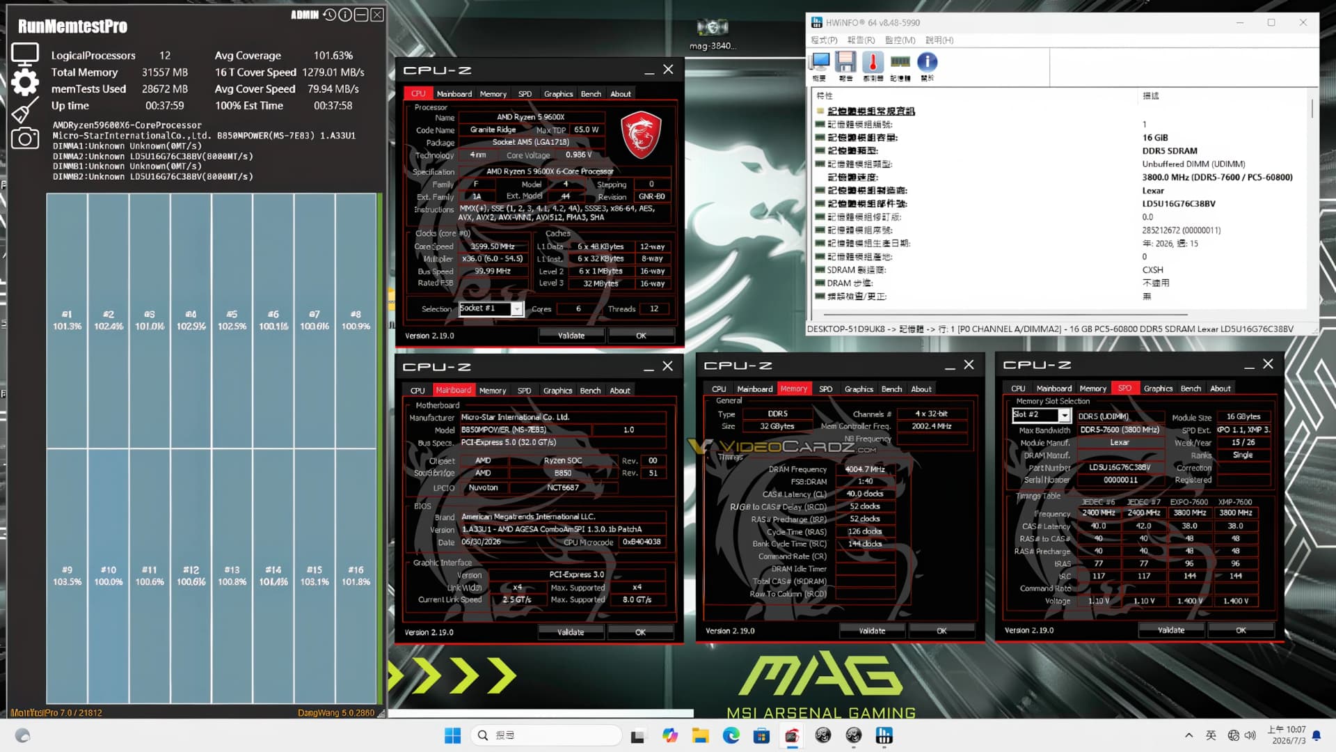CXMT-made RAM running at high frequencies on MSI motherboards with flying colors 