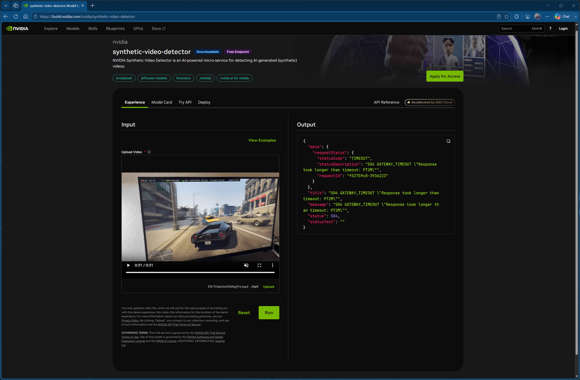 Trying out Nvidia's Synthetic Video Detector