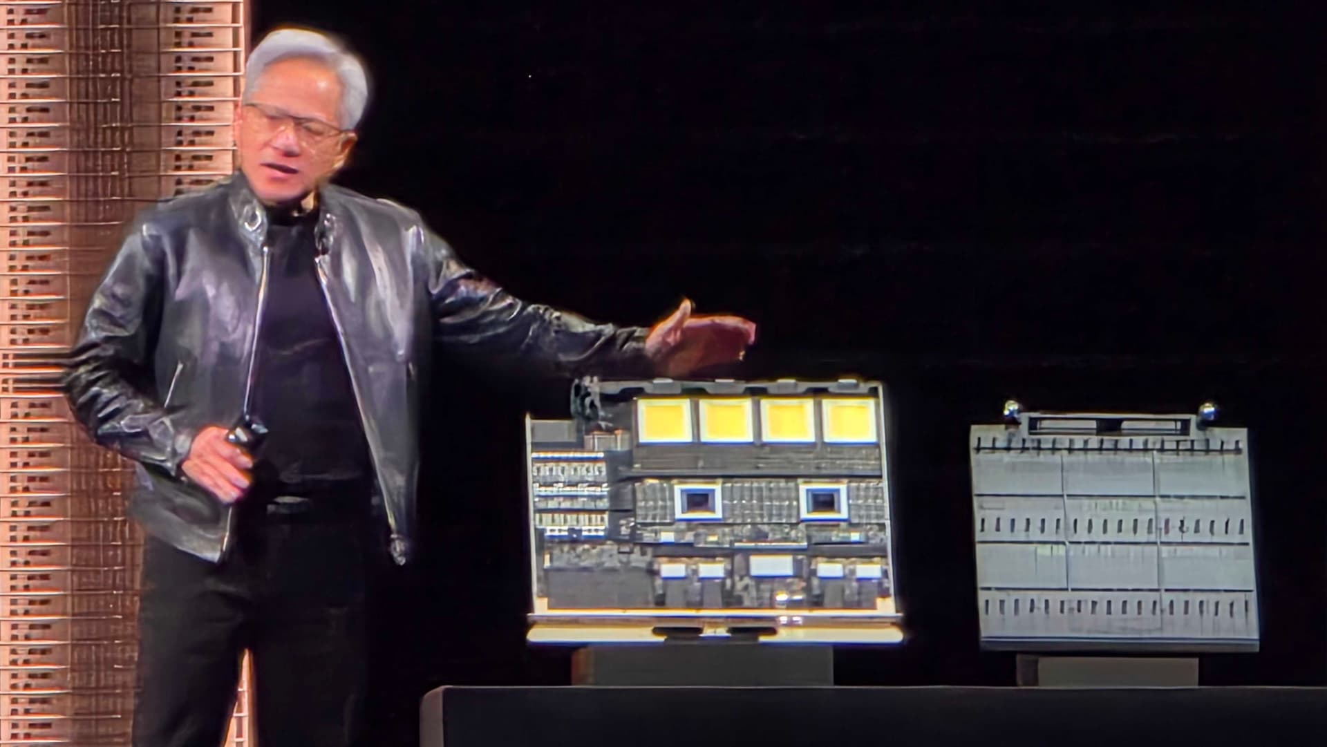 Nvidia CEO showing off Vera Rubin at GTC 2026.