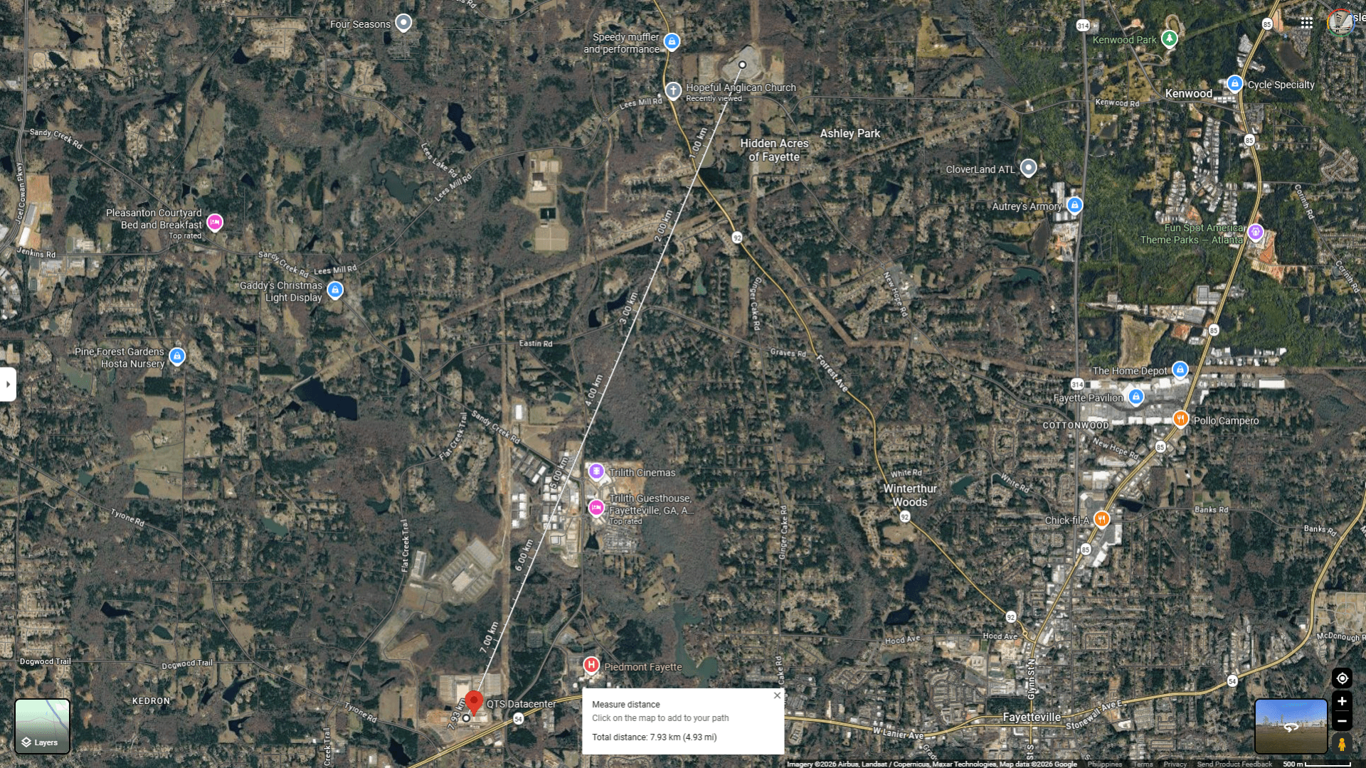 the Fayetteville substation sitting under five miles north of the QTS data center