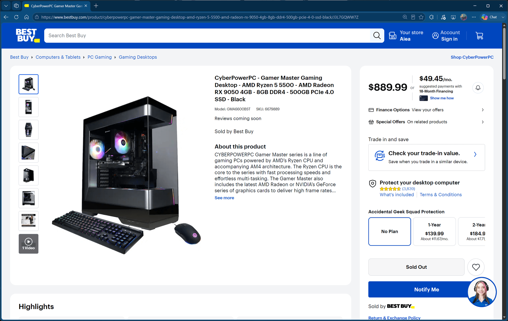 AMD's RX 9050 4GB in a CyberPower prebuilt PC