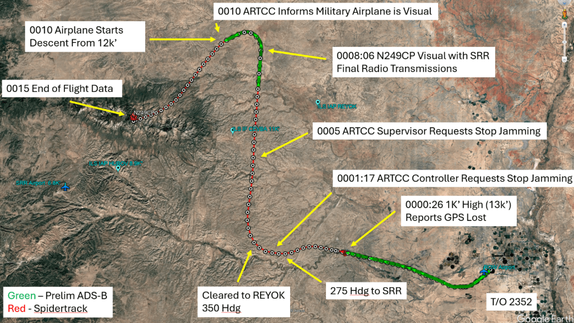 the NTSB map of the accident flight from the preliminary report