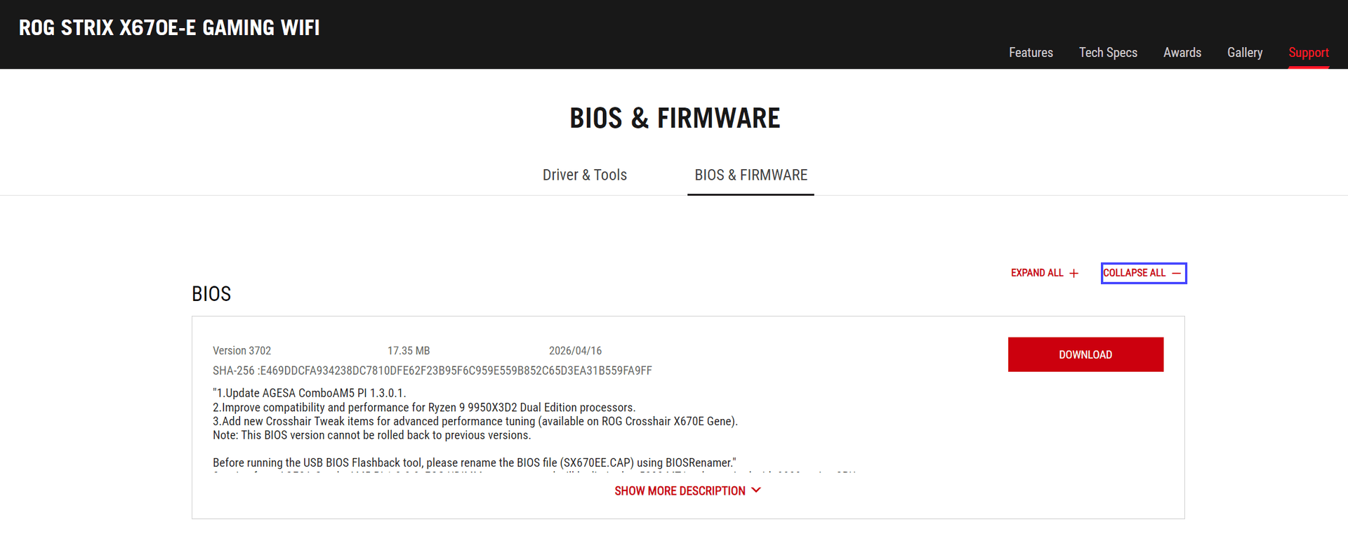Asus ROG Strix X670E-E Gaming Wi-Fi AGESA 1.3.0.1 BIOS update