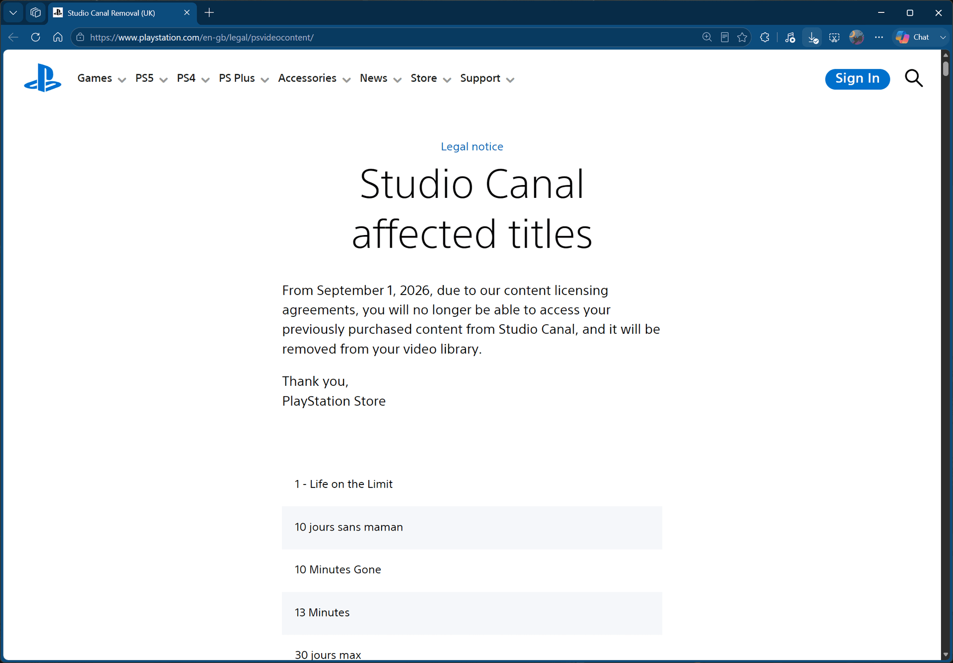 Sony removing StudioCanal movies from PlayStation in the UK
