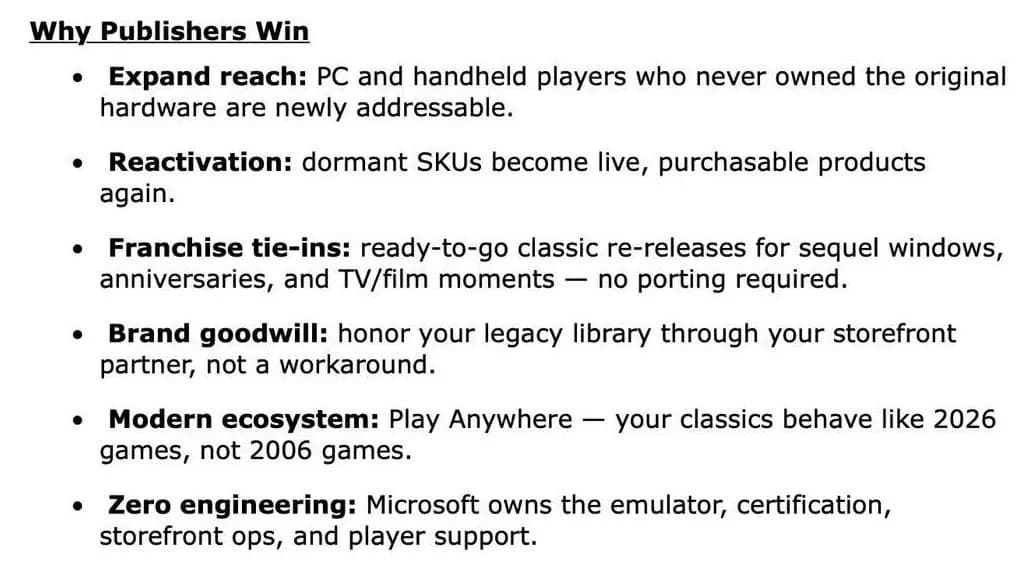 Screenshots of leaked Microsoft memo sent to publishers for Xbox backwards compatibility