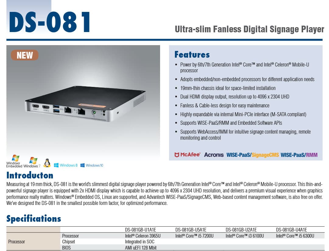 Advantech DS-081 passive mini PC for digital signage