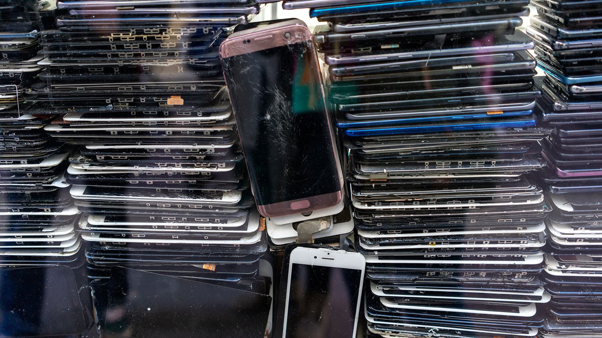 old phones stacked together