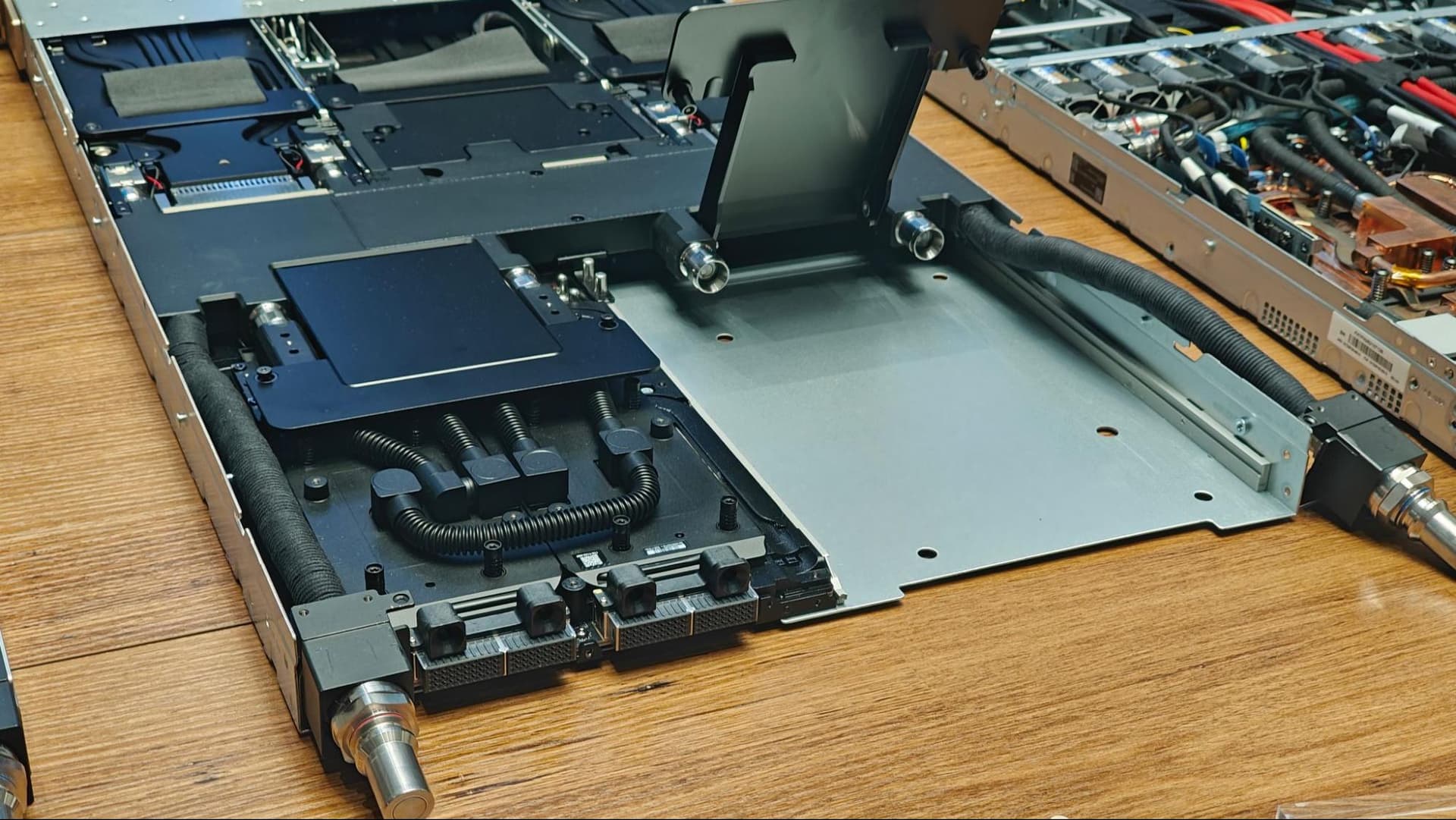 A show of the liquid-cooled portion of a disassembled Vera Rubin NVL72 tray