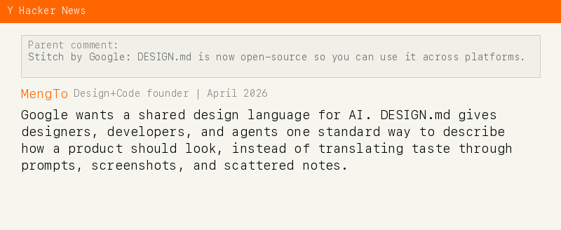 Meng To (Design+Code founder) on DESIGN.md — Google wants a shared design language for AI that replaces translating taste through prompts