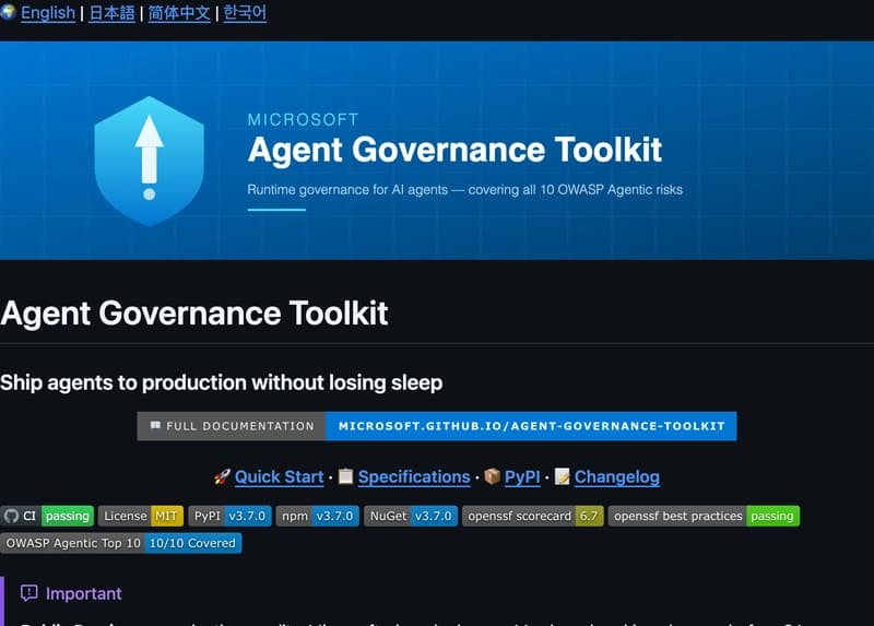 Microsoft Agent Governance Toolkit GitHub repo screenshot