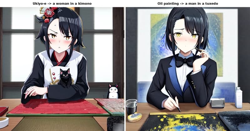 Ask for ukiyo-e or oil painting, you still get anime-style humans