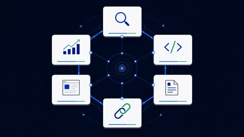 The six pillars of a real SEO campaign: technical audit, keyword research, technical SEO, on-site optimisation, content creation, and link building.