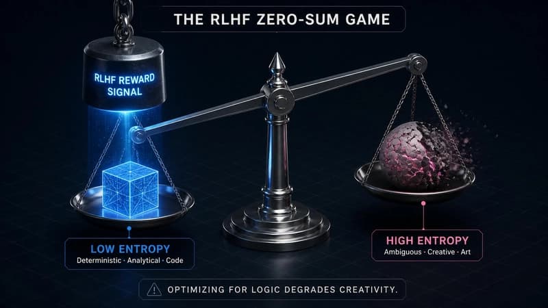 The RLHF Zero-Sum Game: optimizing for low-entropy logic inevitably suppresses high-entropy creativity