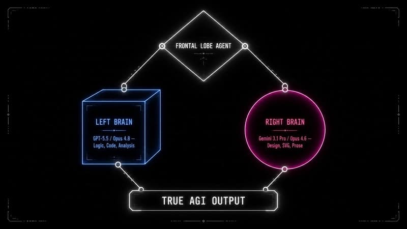 The Agentic Frontal Lobe architecture orchestrating specialized Left-Brain and Right-Brain models