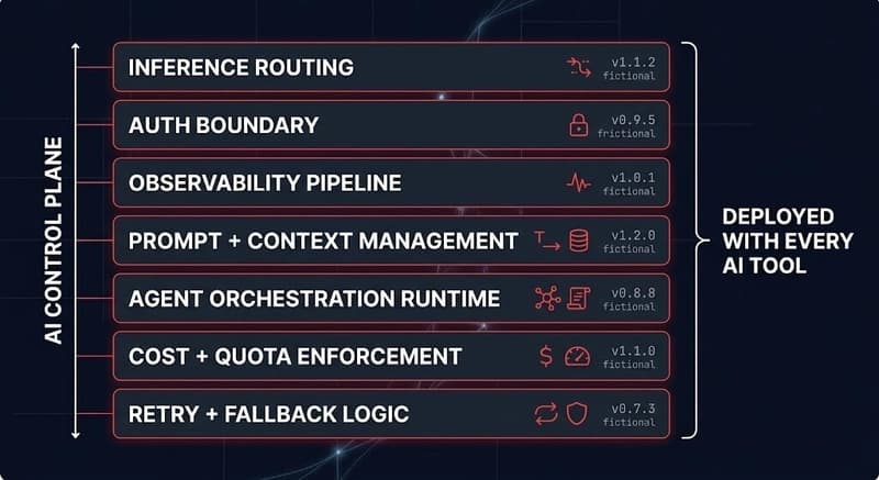 AI control plane anatomy — the seven invisible infrastructure layers deployed with every AI tool