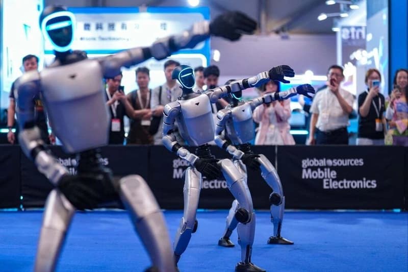 Unitree robots perform dance moves at Global Sources Hong Kong Shows at AsiaWorld-Expo in Chek Lap Kok. The exhibition showcases the newest technologi