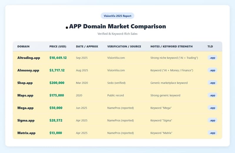 table comparison with .app sales history from godaddy