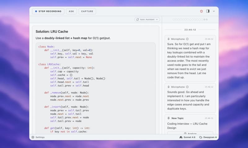 ExtraBrain using visible coding interview context alongside the live transcript.