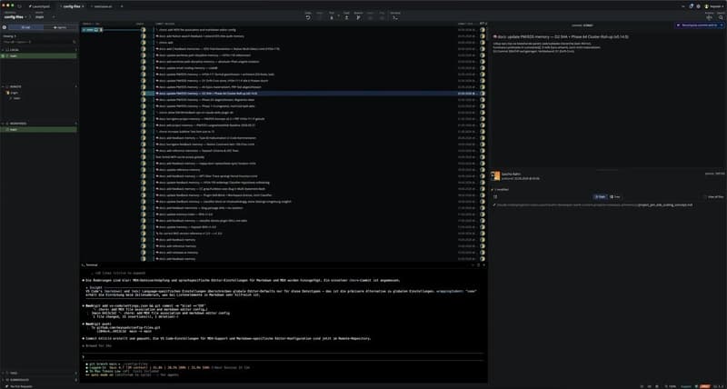 GitKraken commit graph showing audit trail of versioned Claude Code memory + settings
