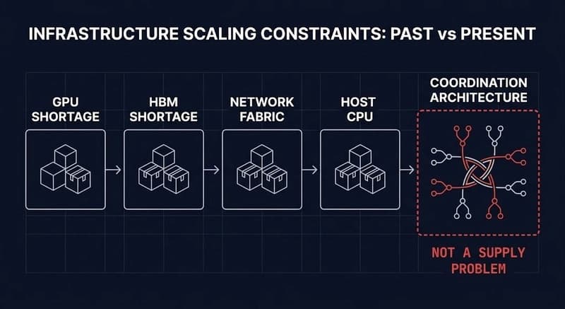 Hardware constraint history versus architectural constraint — coordination density as a shape, not a shortage