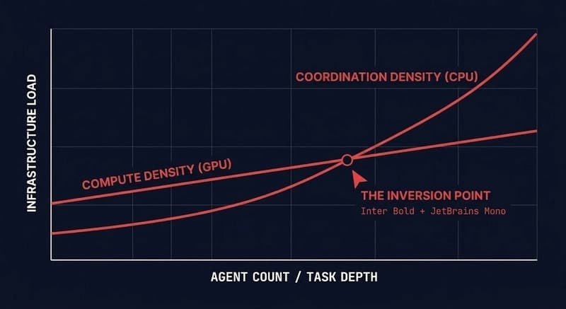 Coordination Density ratio diagram — orchestration load scaling non-linearly with agent count