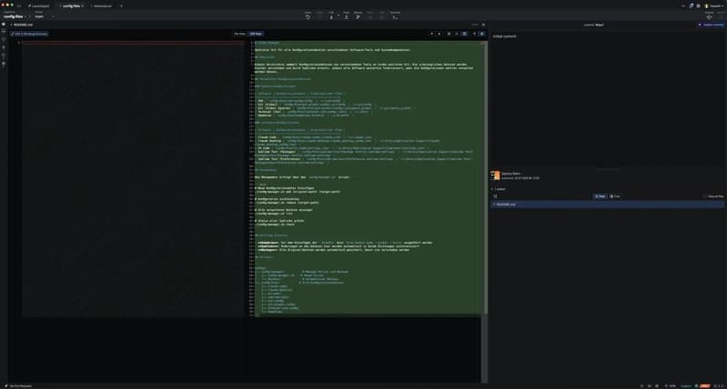 Configs repo README in GitKraken diff view — table of all versioned config files with their paths