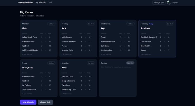 UI of Gym Scheduler