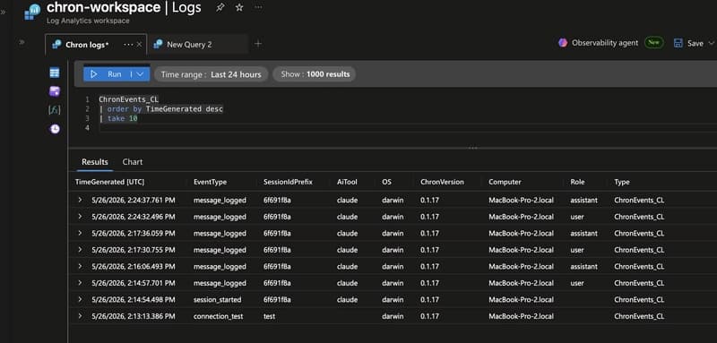 AI Session logs from Chron to Azure
