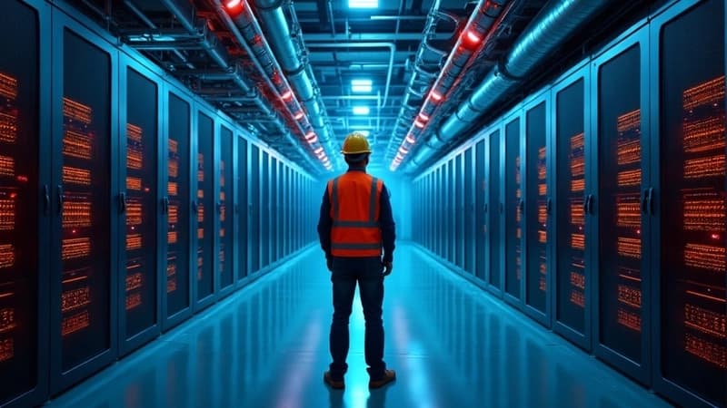 Before and after comparison of air-cooled data center with noisy fans versus silent fanless liquid-cooled Rubin racks