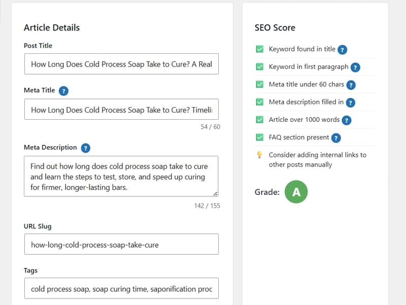 Live SEO Score panel