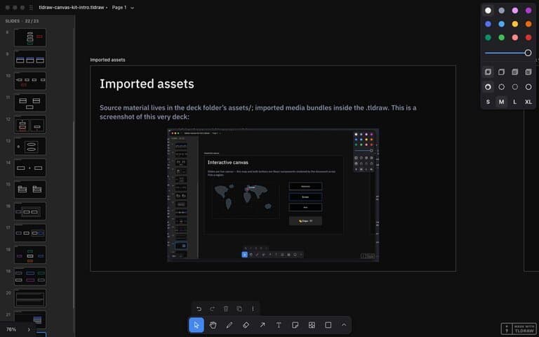 A screenshot of the deck imported as an image asset into the deck itself — assets bundle inside the portable file
