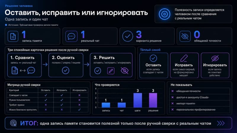 Оставить, исправить или игнорировать запись после проверки