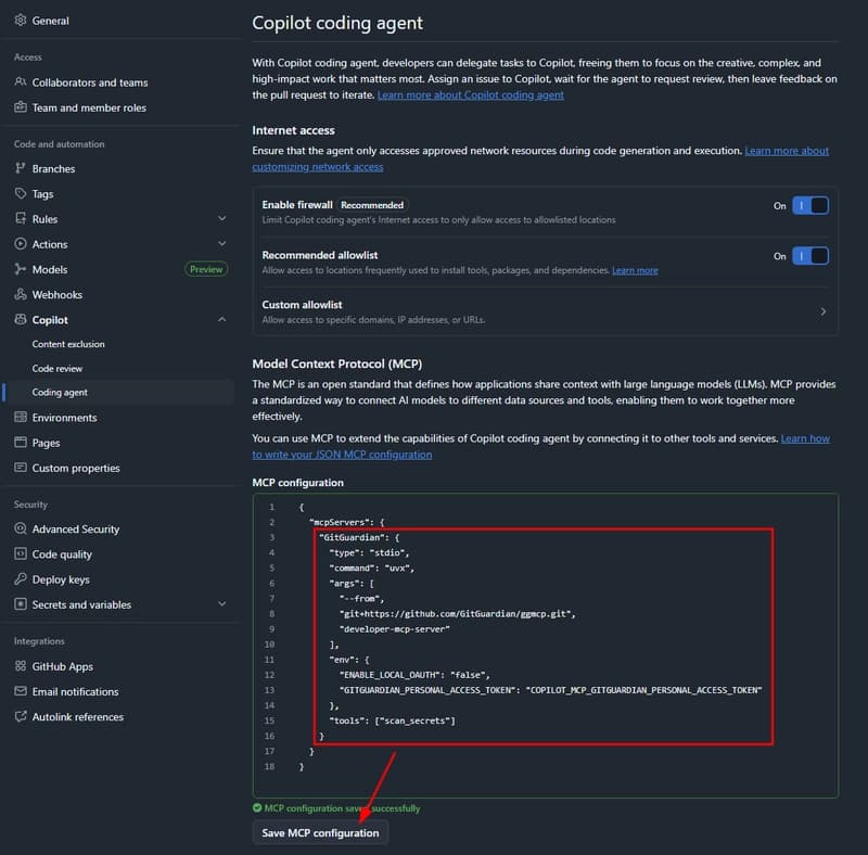 MCP server configuration