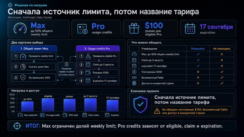 Сравнение общего лимита Max и usage credits Pro