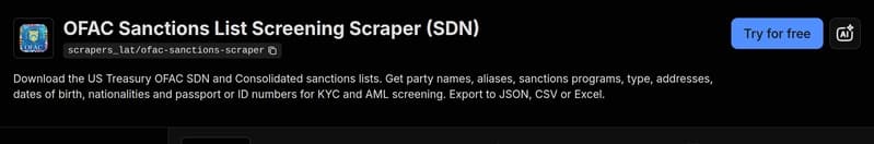 The OFAC Sanctions List Screening Scraper on the Apify Store