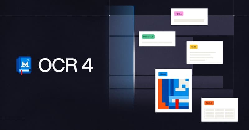 Mistral OCR 4 official announcement banner showing document intelligence with bounding boxes and structured output