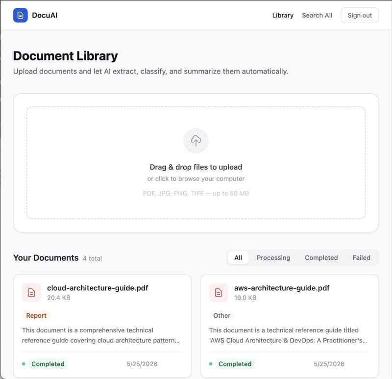 AI Document Processor — upload documents UI
