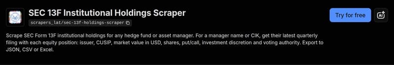 The SEC 13F Institutional Holdings Scraper on the Apify Store