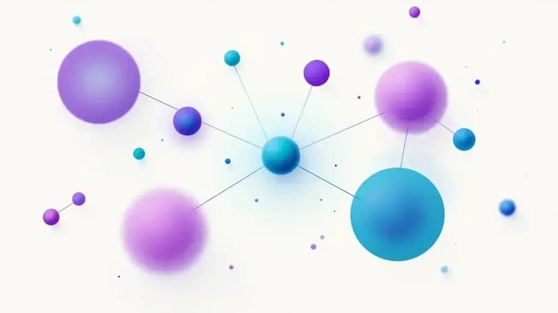 Constellation de nœuds violets et teal reliés autour d'un hub central, représentant une équipe d'experts IA spécialisés mobilisés en parallèle