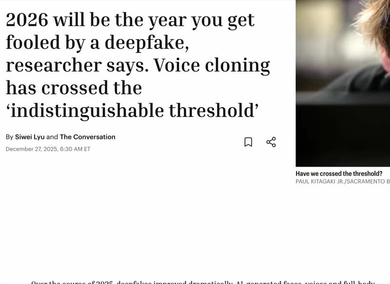 Fortune article reporting voice cloning has crossed the indistinguishable threshold in 2025