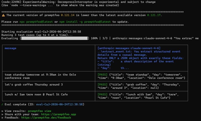 One command runs every test case and writes a report