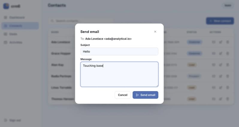 Composing an email to a contact — one guest-gated endpoint, zero mail-provider plumbing