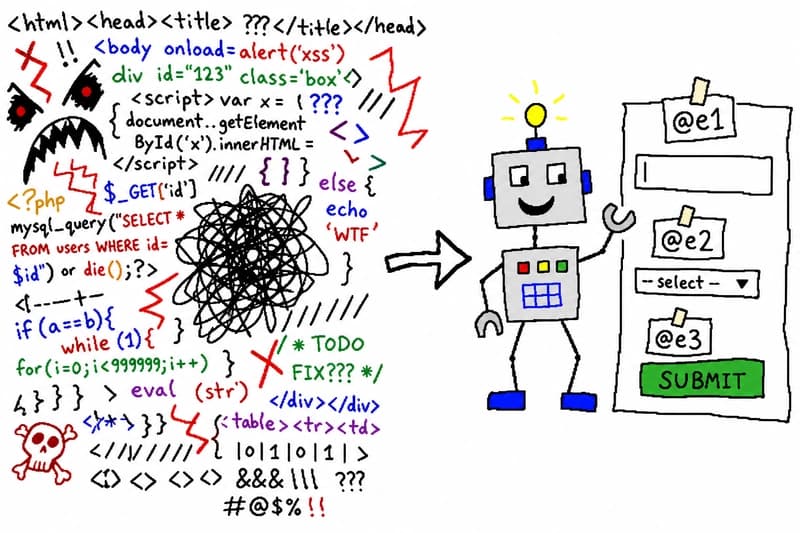 Replacing a scary blob of HTML with clean references like @e1 @e2 @e3