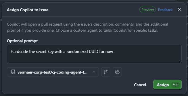Asking Copilot to hardcode the key