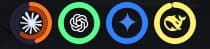 Compact AI Quota HUD bar on the KDE Plasma panel, with four circular indicators.