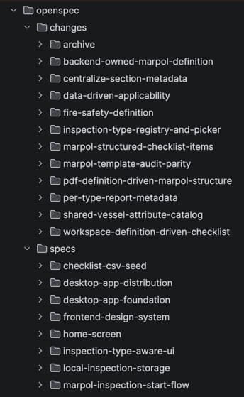 screenshot of the openspec/changes/ tree,